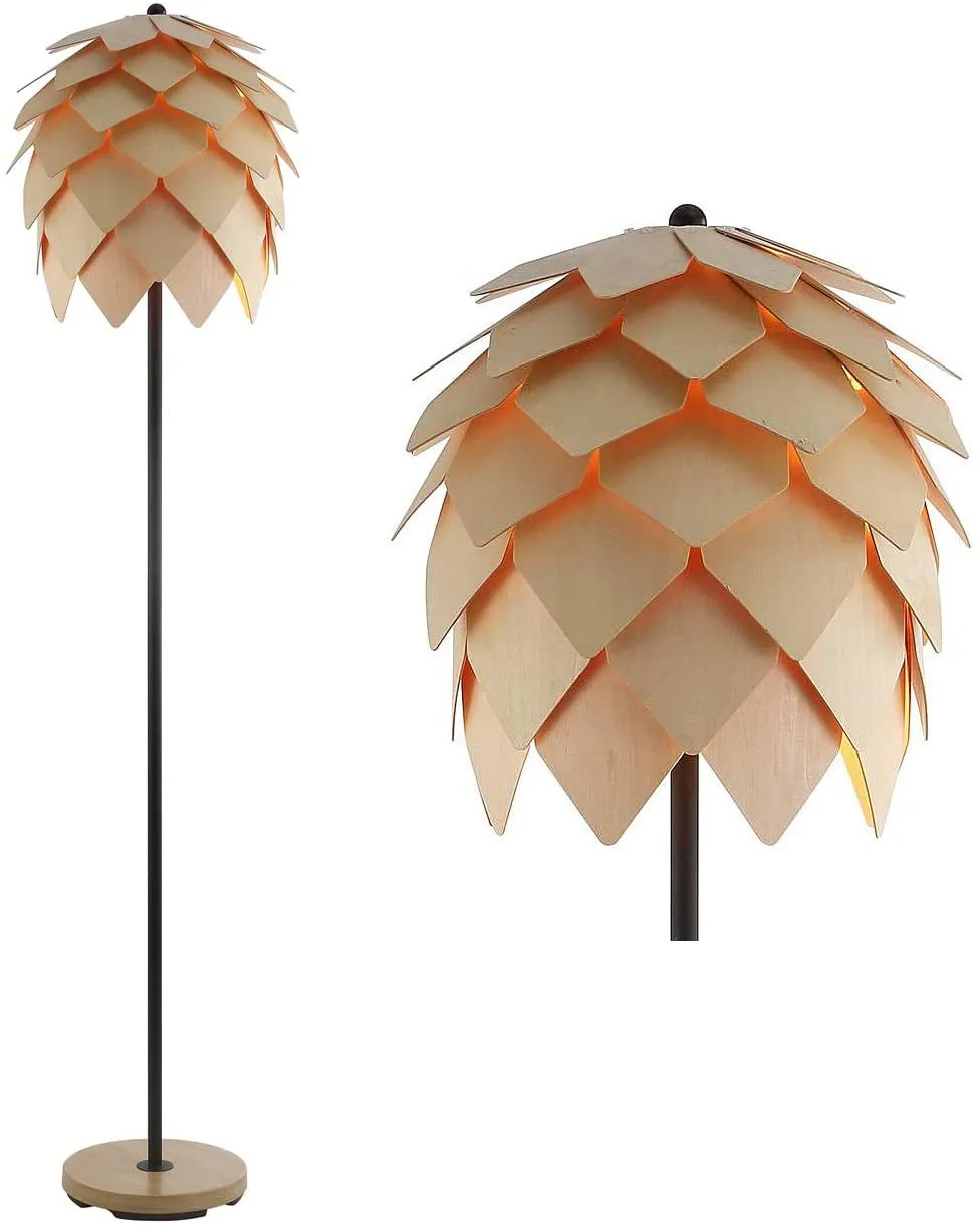 63" Pinecone Wood/Metal LED Floor Lamp