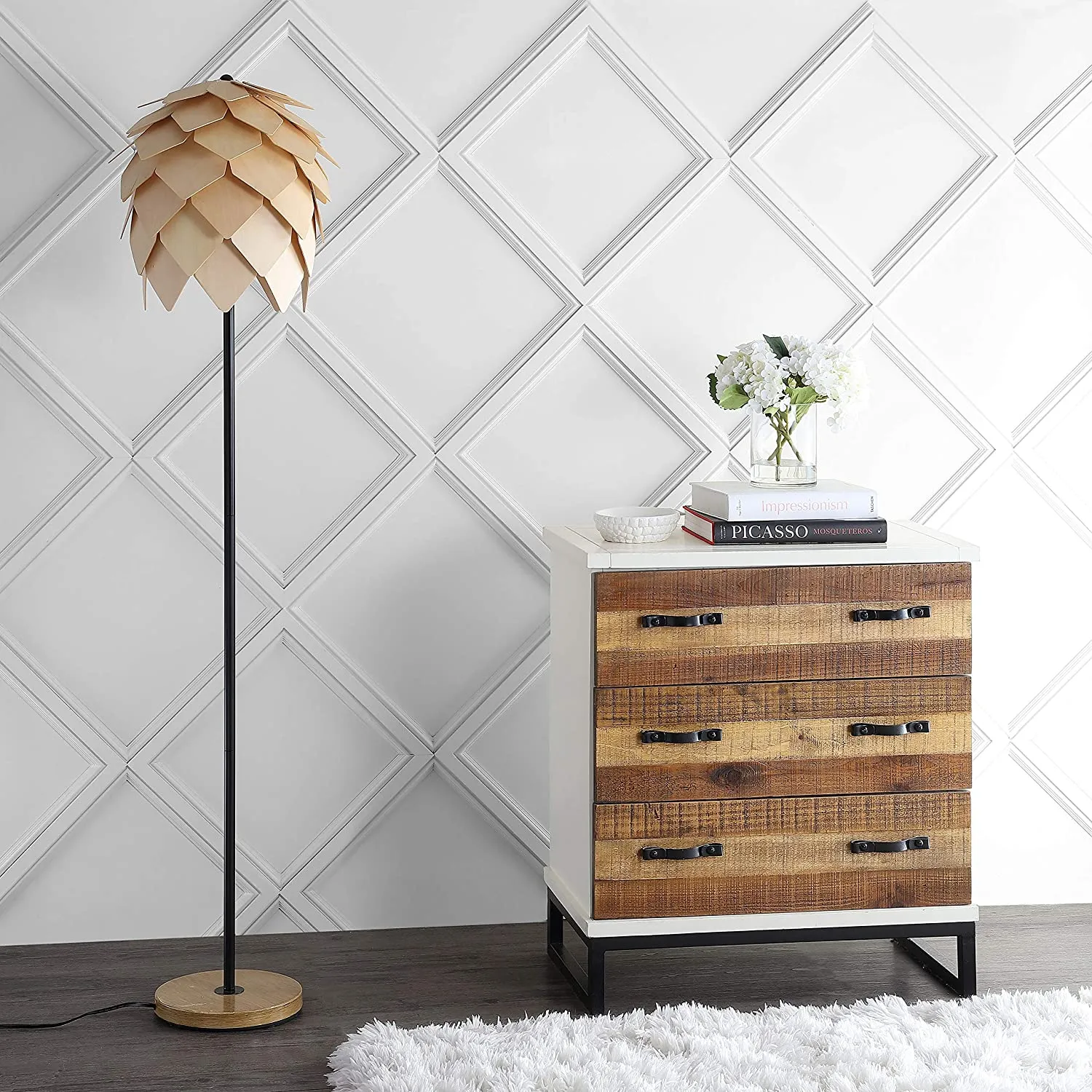 63" Pinecone Wood/Metal LED Floor Lamp