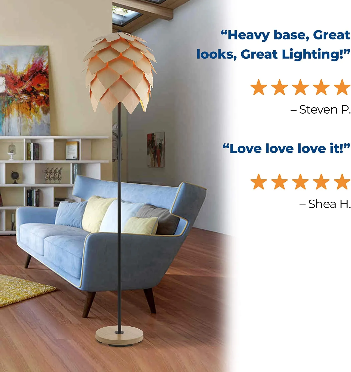 63" Pinecone Wood/Metal LED Floor Lamp
