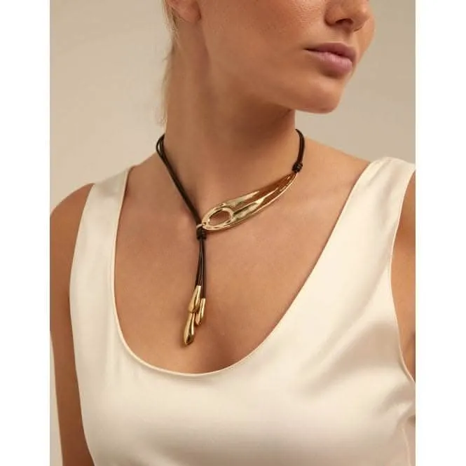 Big Leaf Golden Leather Necklace Unode50 Jewelry And Accessories