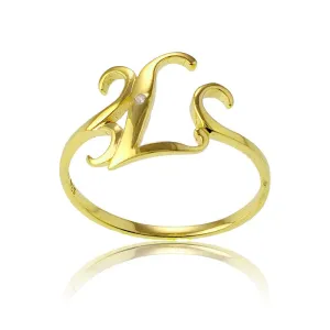 Classic Jewelry Sterling Silver 1 Micron GP Single CZ "L" Ring - W-9489