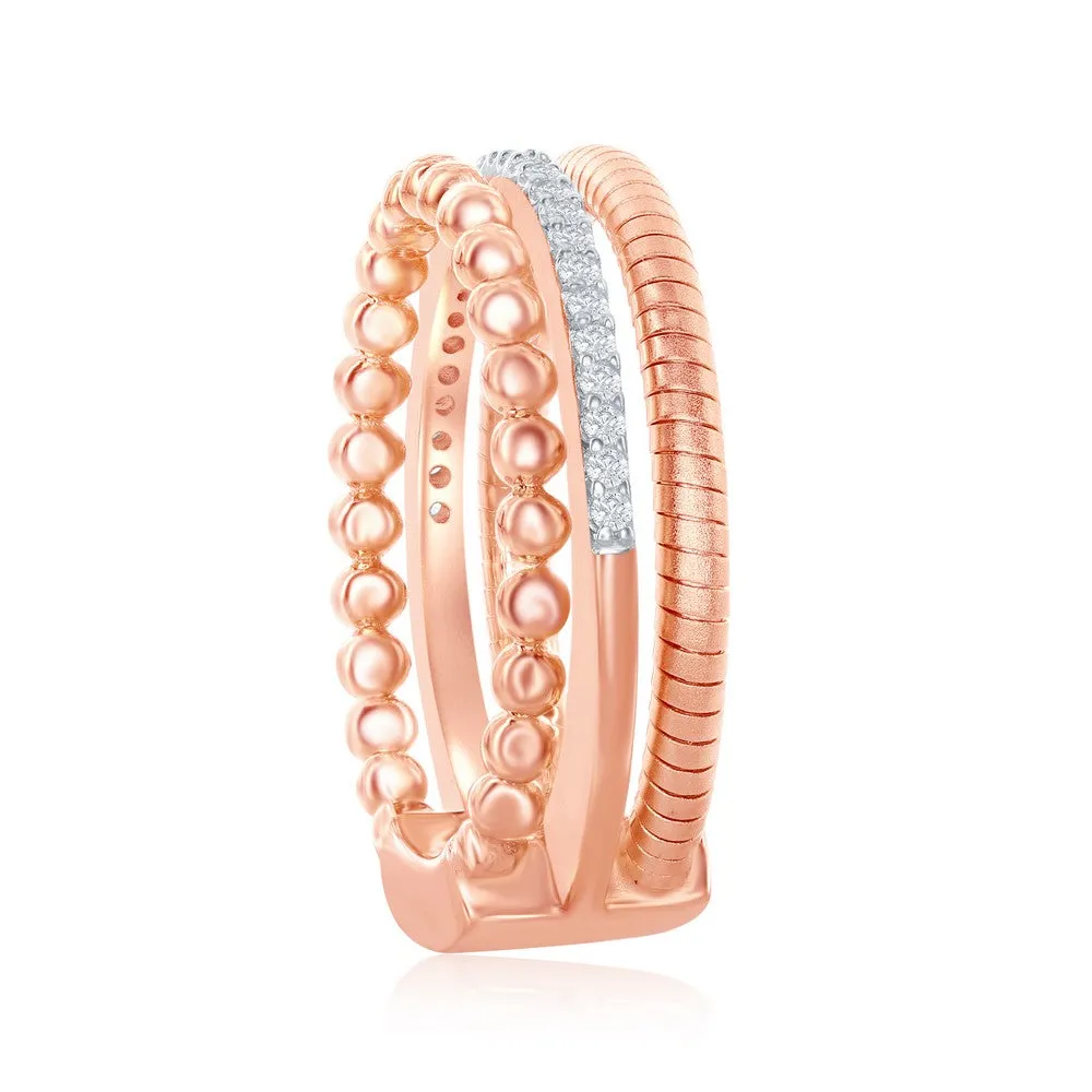 Classic Jewelry Sterling Silver 14K Rose Gold Designer CZ Bonded Ring, Size 8
