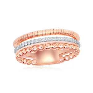 Classic Jewelry Sterling Silver 14K Rose Gold Designer CZ Bonded Ring, Size 8