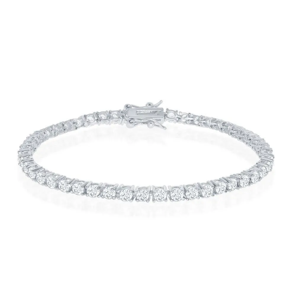 Classic Jewelry Sterling Silver 3mm Prong-Set Round CZ Tennis Bracelet, 7.5"