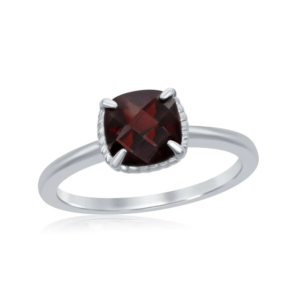 Classic Jewelry Sterling Silver 4 Prong Square Garnet Ring - W-1986