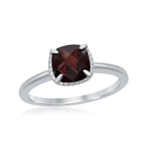 Classic Jewelry Sterling Silver 4 Prong Square Garnet Ring - W-1986