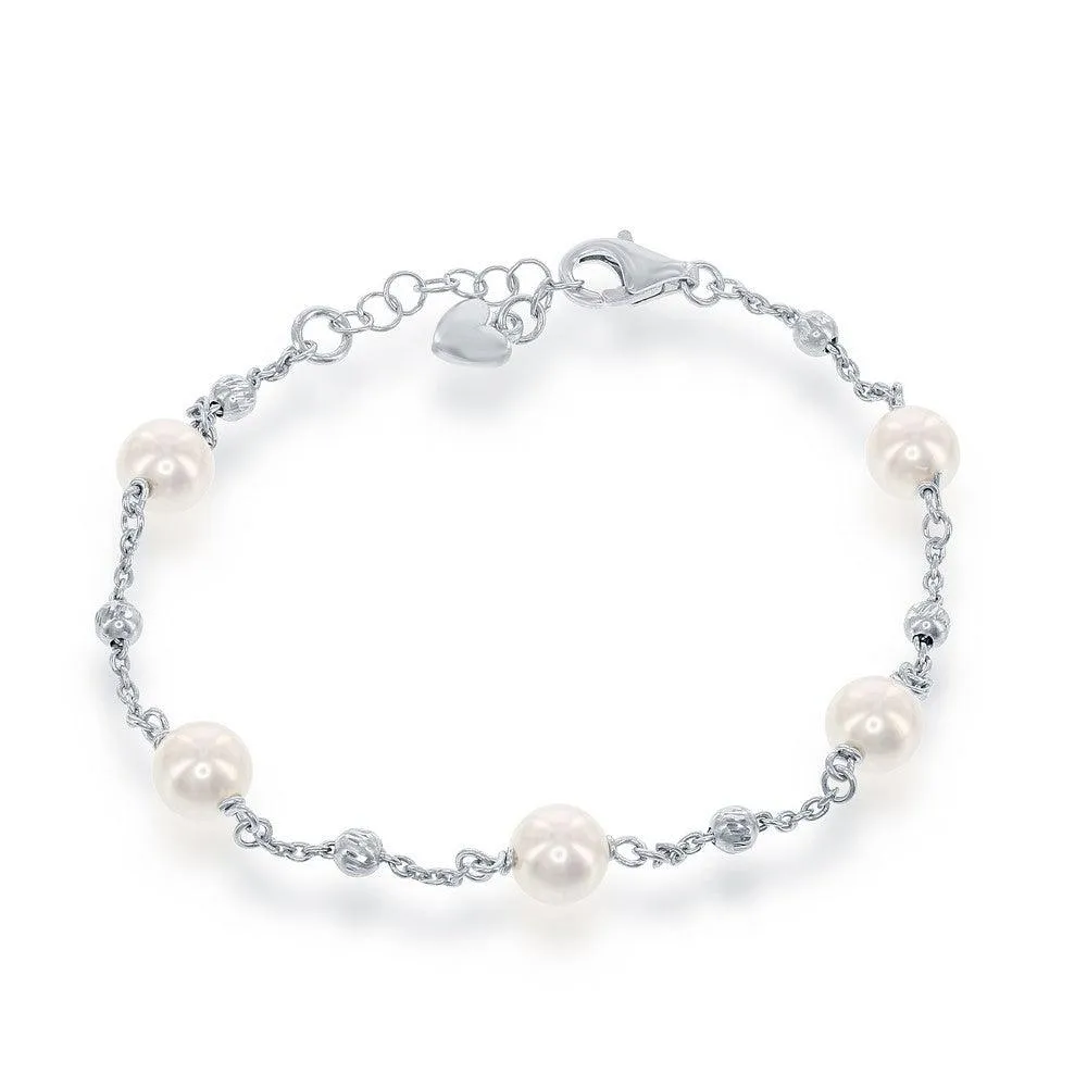 Classic Jewelry Sterling Silver 6mm Pearls with Moon Beads Bracelet, 6.5"
