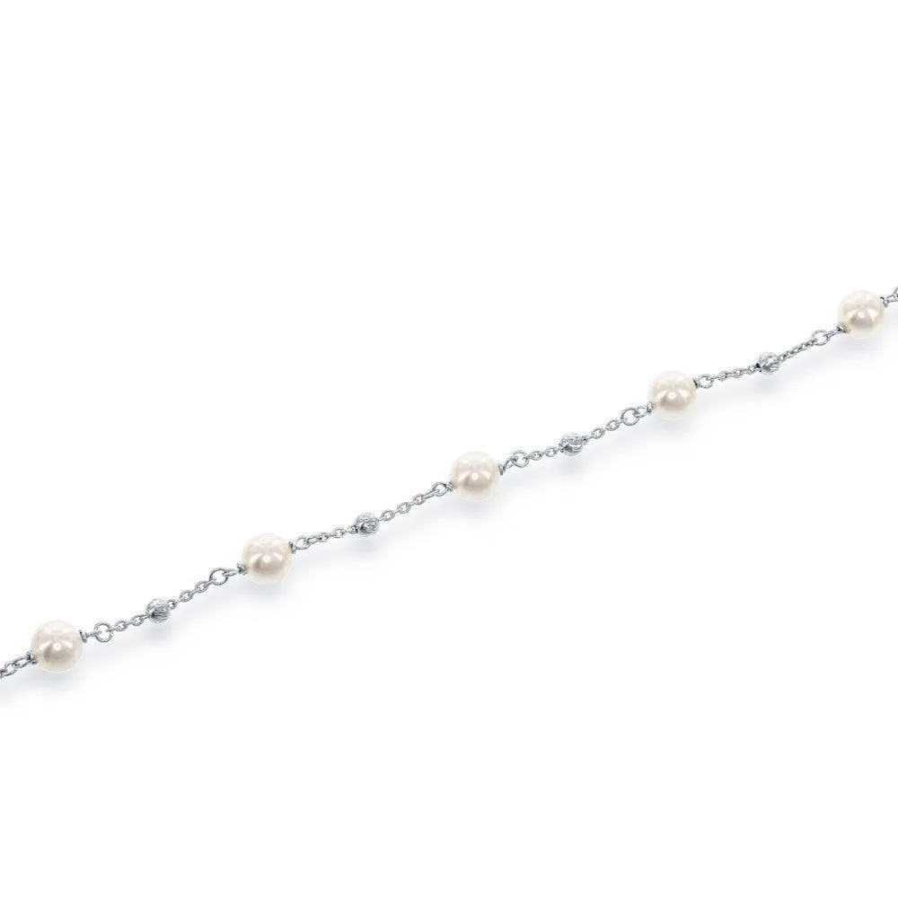 Classic Jewelry Sterling Silver 6mm Pearls with Moon Beads Bracelet, 6.5"