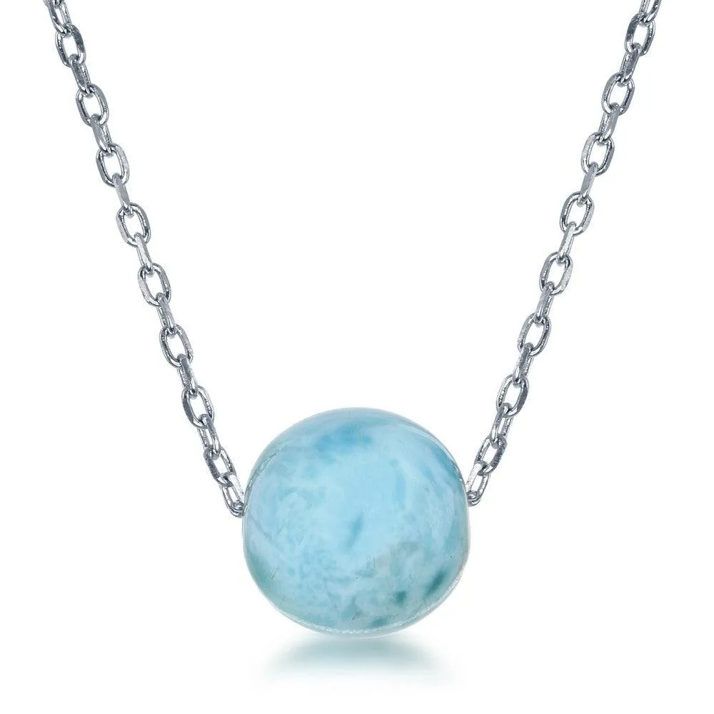 Classic Jewelry Sterling Silver 8mm Larimar Bead Necklace