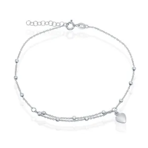 Classic Jewelry Sterling Silver Beads with Heart Charm Anklet