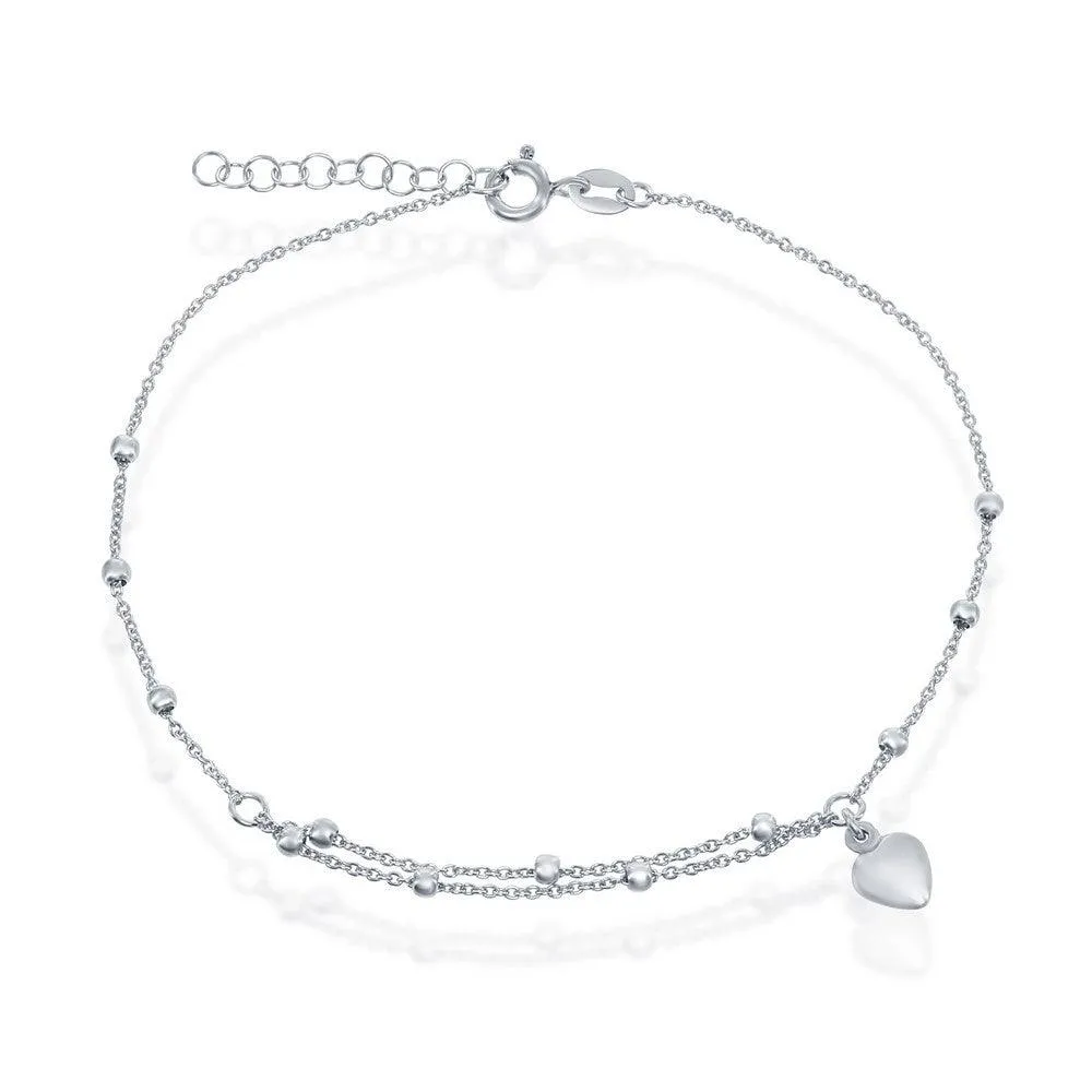 Classic Jewelry Sterling Silver Beads with Heart Charm Anklet