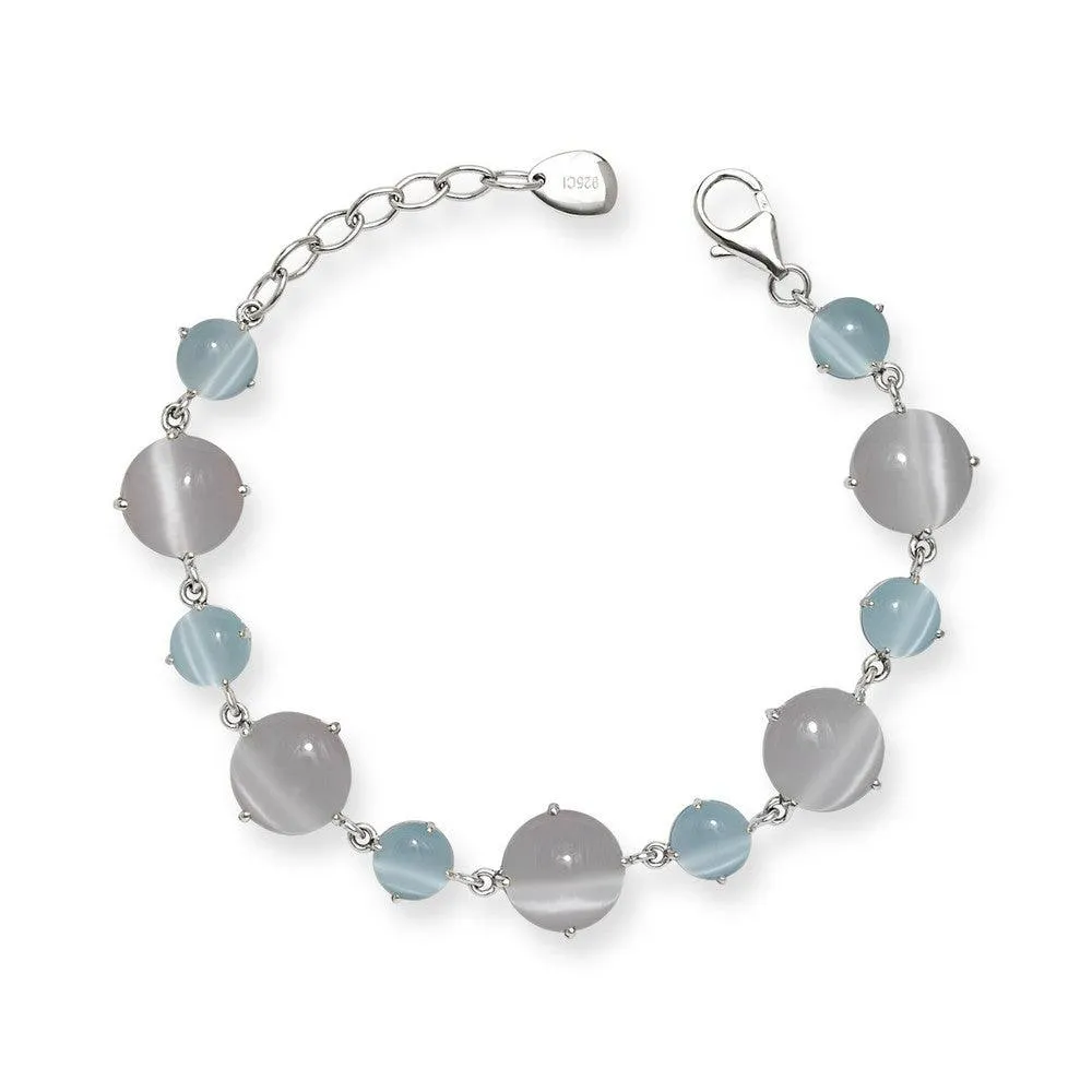 Classic Jewelry Sterling Silver Blue and Pink Cat's Eye Bracelet, 7"