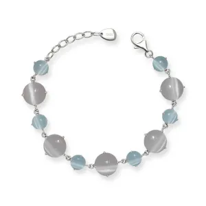 Classic Jewelry Sterling Silver Blue and Pink Cat's Eye Bracelet, 7"