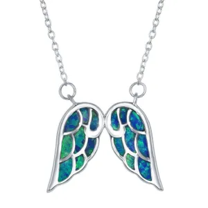 Classic Jewelry Sterling Silver Blue Inlay Opal Angel Wings Necklace