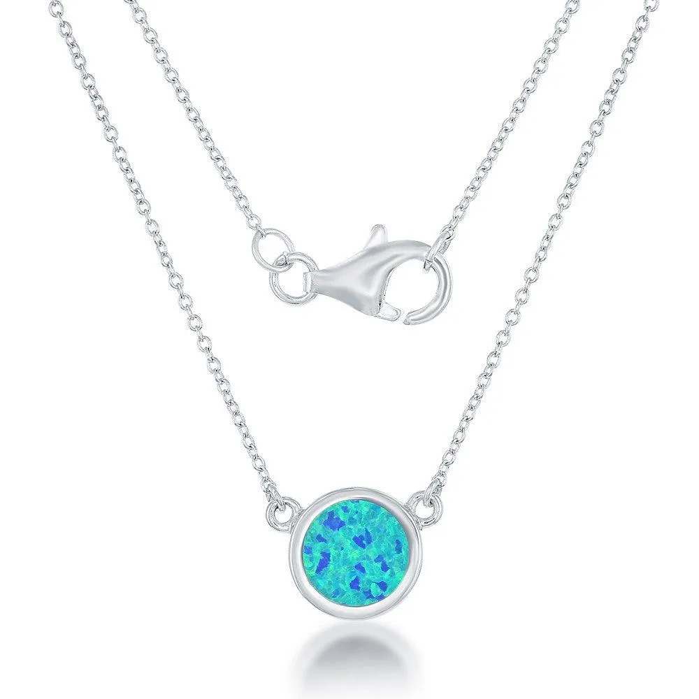 Classic Jewelry Sterling Silver Blue Inlay Opal Disc Necklace