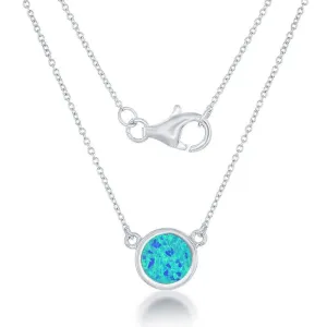 Classic Jewelry Sterling Silver Blue Inlay Opal Disc Necklace