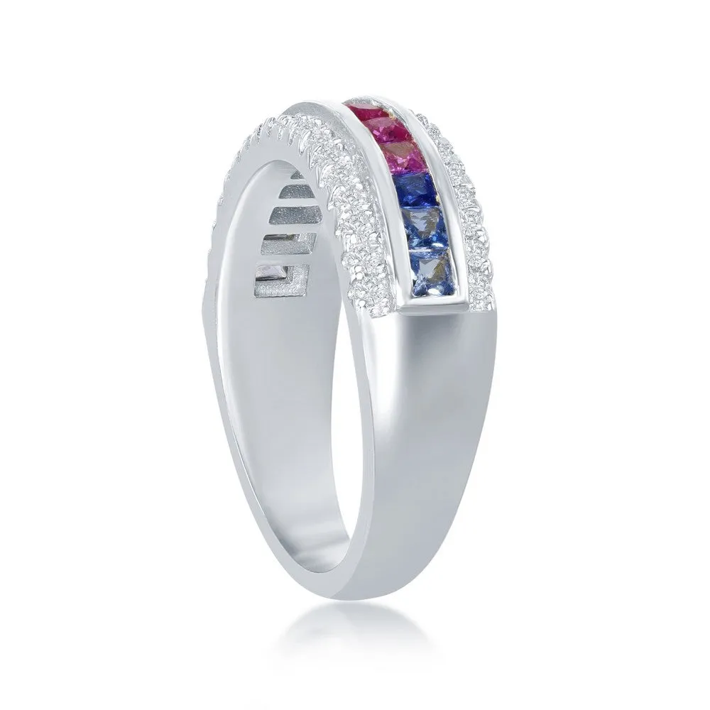 Classic Jewelry Sterling Silver Center Rainbow CZ with White CZ Ring - W-2128