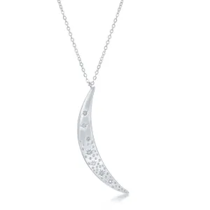 Classic Jewelry Sterling Silver Cubic Zirconia Crescent Moon Necklace