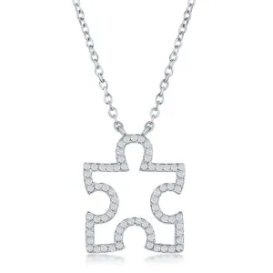 Classic Jewelry Sterling Silver Cubic Zirconia Open Puzzle Piece Necklace