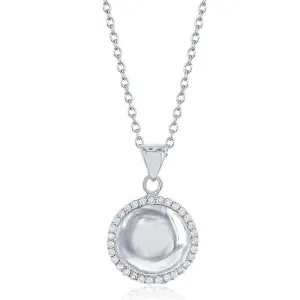 Classic Jewelry Sterling Silver CZ Border Round Disc Necklace