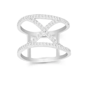 Classic Jewelry Sterling Silver CZ "X" Double Wire Wide Ring - W-9920