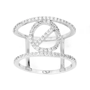 Classic Jewelry Sterling Silver CZ Wire with Center CZ Circle Wide Ring - W-9921