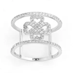 Classic Jewelry Sterling Silver CZ Wire with Center CZ Flower Wide Ring - W-9923