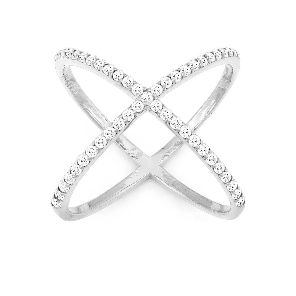 Classic Jewelry Sterling Silver CZ X Style Ring - W-9947