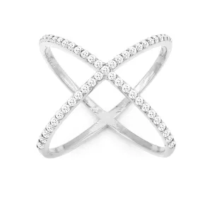 Classic Jewelry Sterling Silver CZ X Style Ring - W-9947