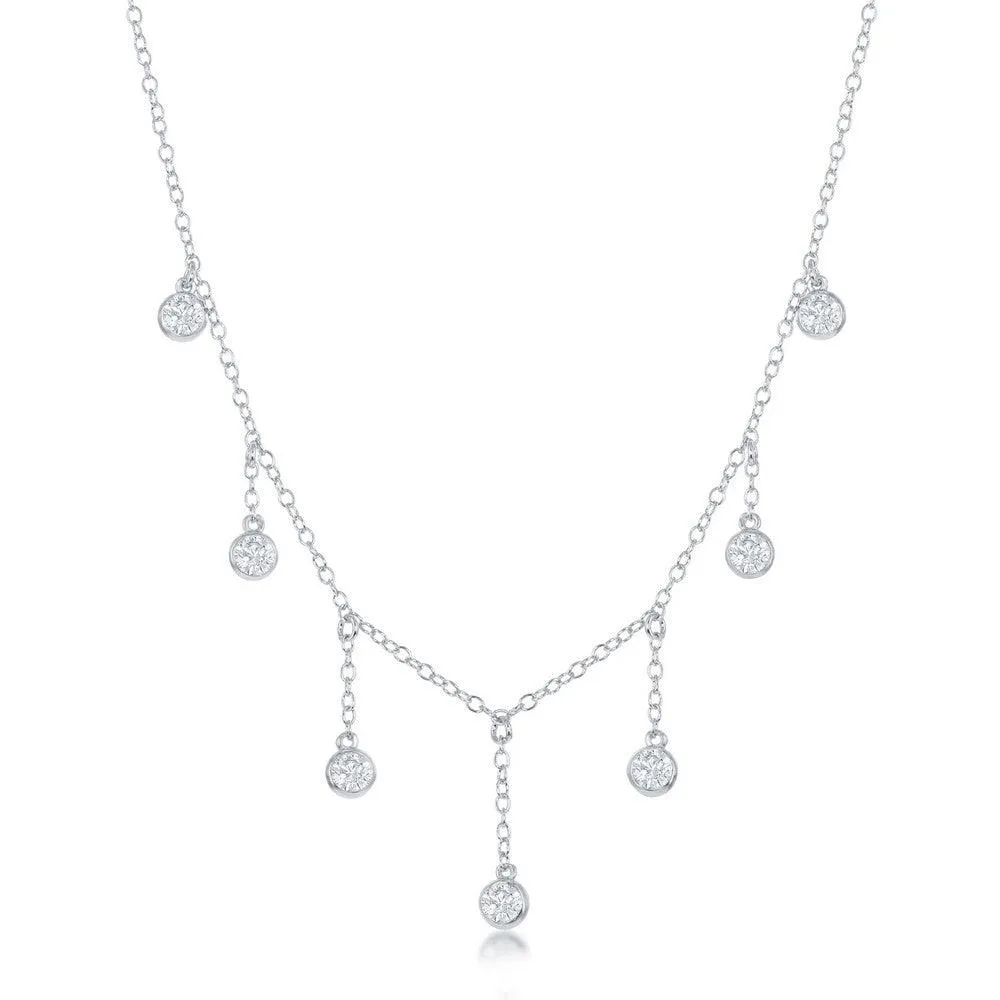 Classic Jewelry Sterling Silver Dangling Bezel-Set Cubic Zirconia's Necklace