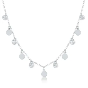 Classic Jewelry Sterling Silver Dangling Cubic Zirconia's and Discs Necklace