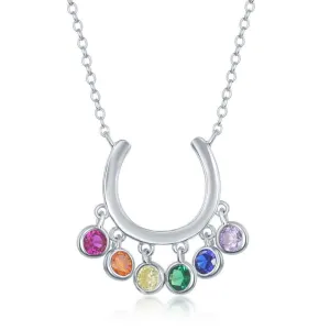 Classic Jewelry Sterling Silver Dangling Rainbow CZ Horseshoe Necklace