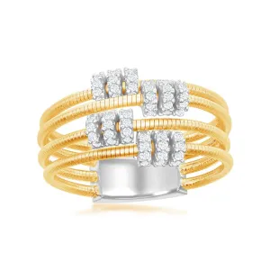 Classic Jewelry Sterling Silver Designer CZ Ring Bonded with 14K Gold, Size 8