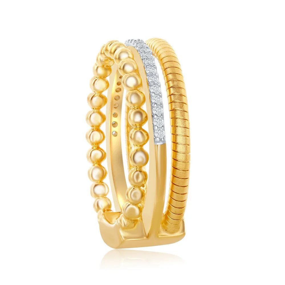 Classic Jewelry Sterling Silver Designer CZ Ring Bonded with 14K Gold, Size 8