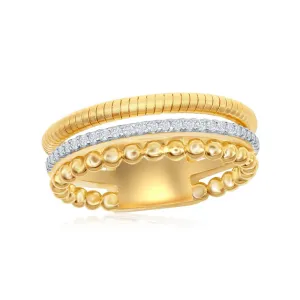 Classic Jewelry Sterling Silver Designer CZ Ring Bonded with 14K Gold, Size 8