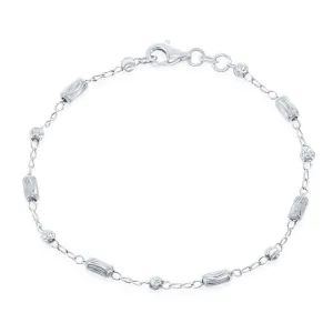 Classic Jewelry Sterling Silver Diamond Cut Small Bar and Bead Anklet