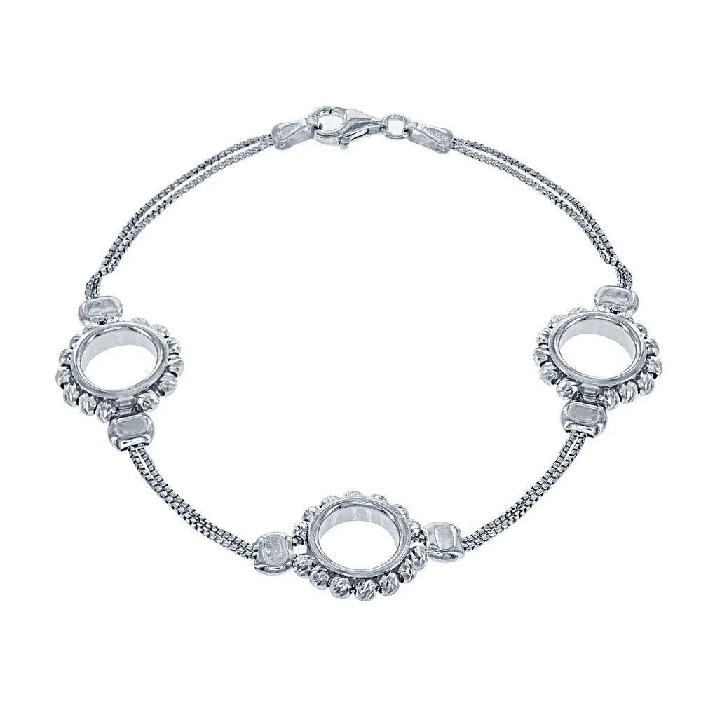 Classic Jewelry Sterling Silver Double Chain with Open Circle Bracelet, 7.5"