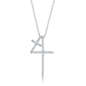 Classic Jewelry Sterling Silver Double Cross Cubic Zirconia Necklace