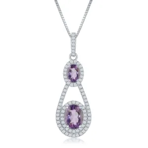 Classic Jewelry Sterling Silver Double Oval Amethyst Necklace