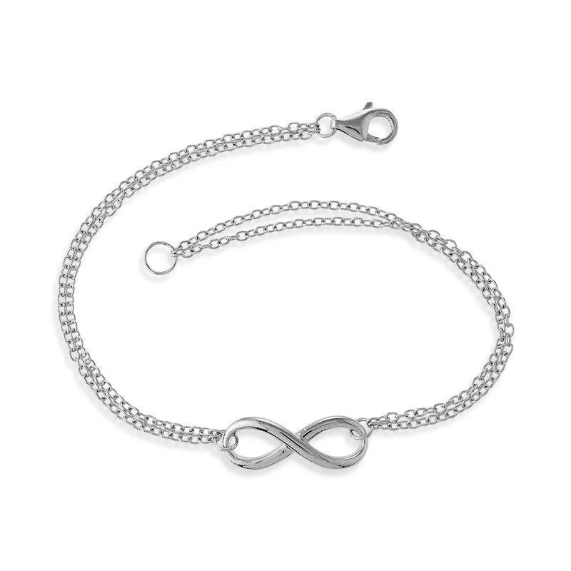 Classic Jewelry Sterling Silver Double Strand Infinity Bracelet, 7"