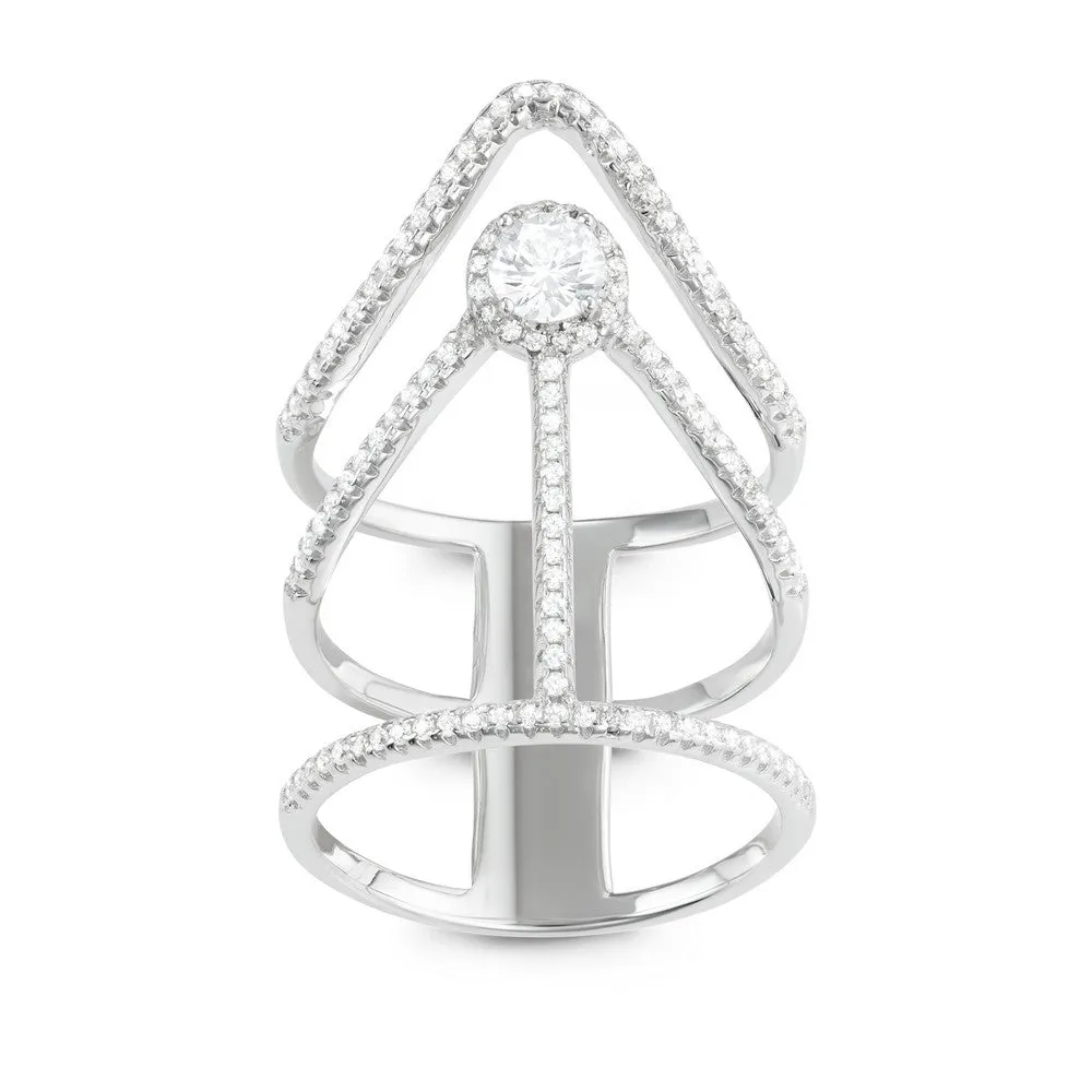 Classic Jewelry Sterling Silver Extra Long Triple Row CZ Ring - W-1632
