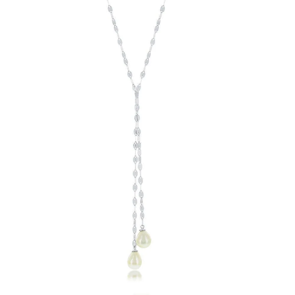 Classic Jewelry Sterling Silver Flat Mirror Chain with FWP Lariat Necklace