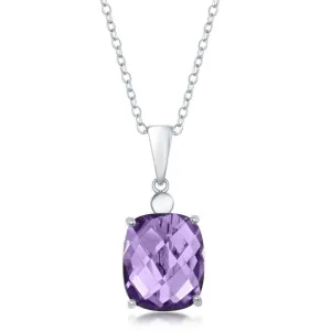 Classic Jewelry Sterling Silver Four-Prong Checkered 5.1cttw Amethyst Necklace