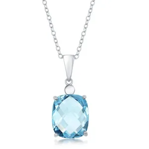 Classic Jewelry Sterling Silver Four-Prong Checkered 7.4cttw Blue Topaz Necklace