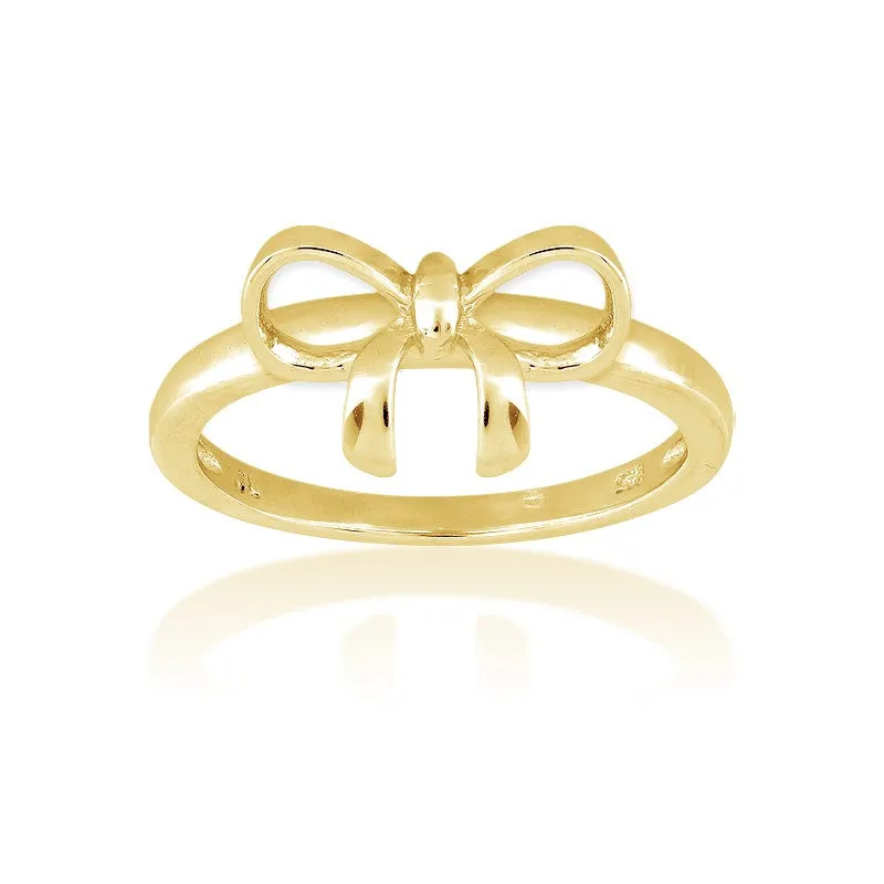 Classic Jewelry Sterling Silver Gold Plated Bow Ring - W-9825