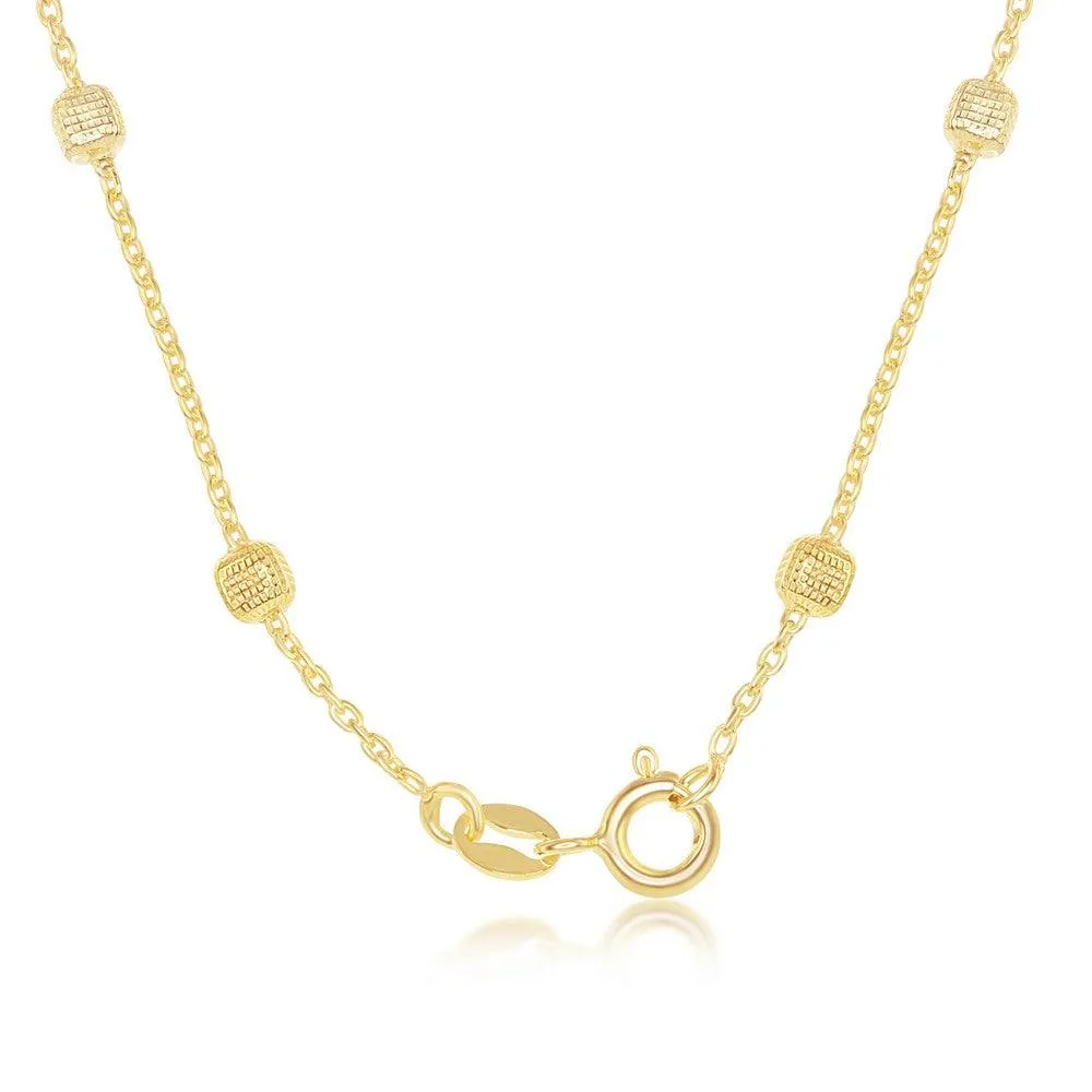 Classic Jewelry Sterling Silver Gold Plated Grid Square Beaded Chain, 16"