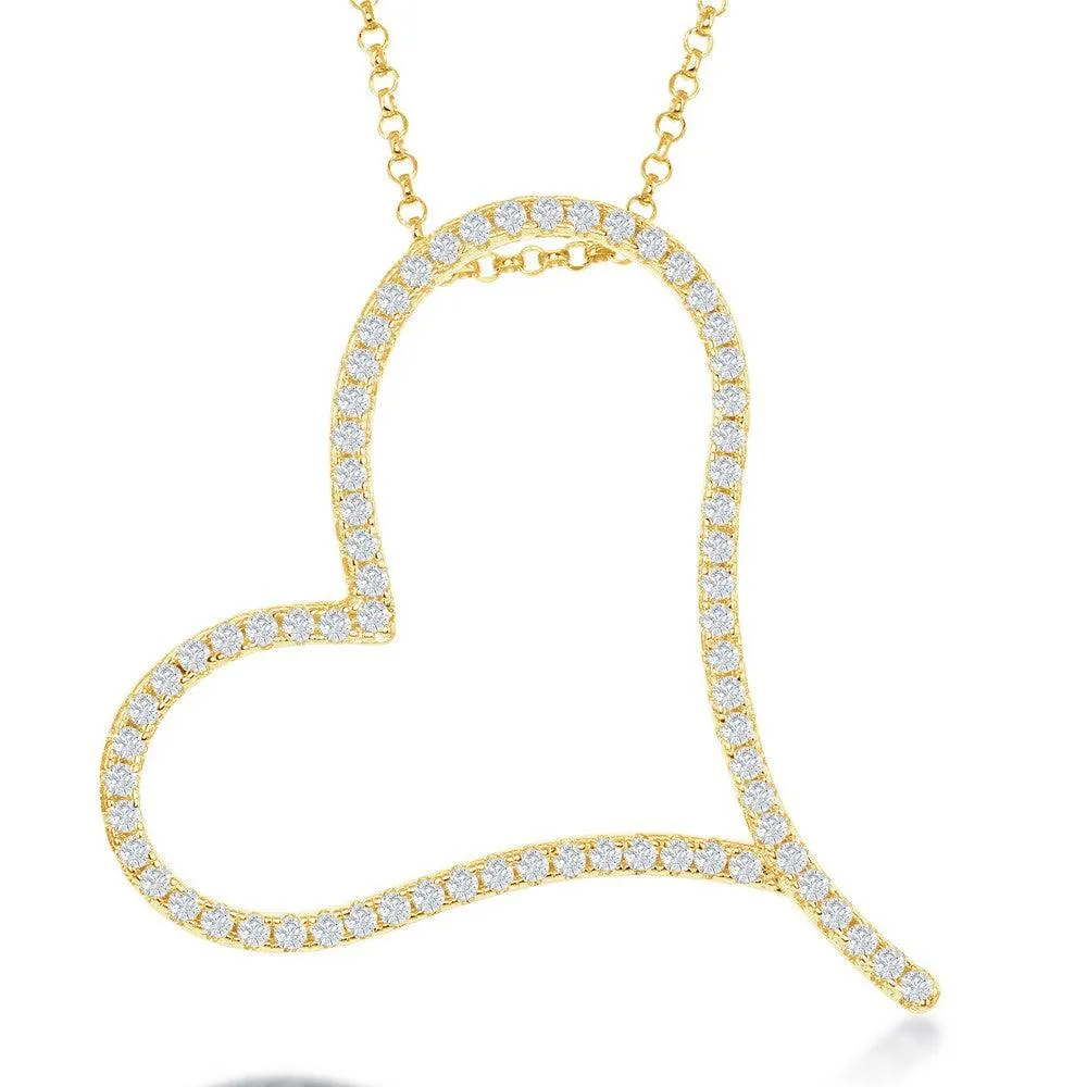 Classic Jewelry Sterling Silver Gold Plated Large Micro Pave Heart Necklace
