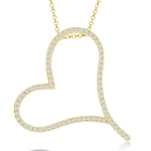 Classic Jewelry Sterling Silver Gold Plated Large Micro Pave Heart Necklace