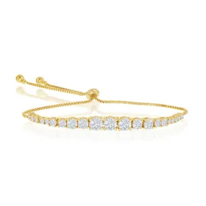 Classic Jewelry Sterling Silver Gold Plated Round Graduating CZ Bolo Bracelet