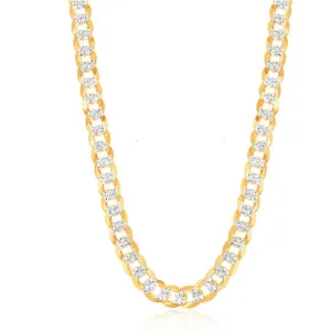 Classic Jewelry Sterling Silver GP 7.3mm Flat Pave Cuban Chain, 22"